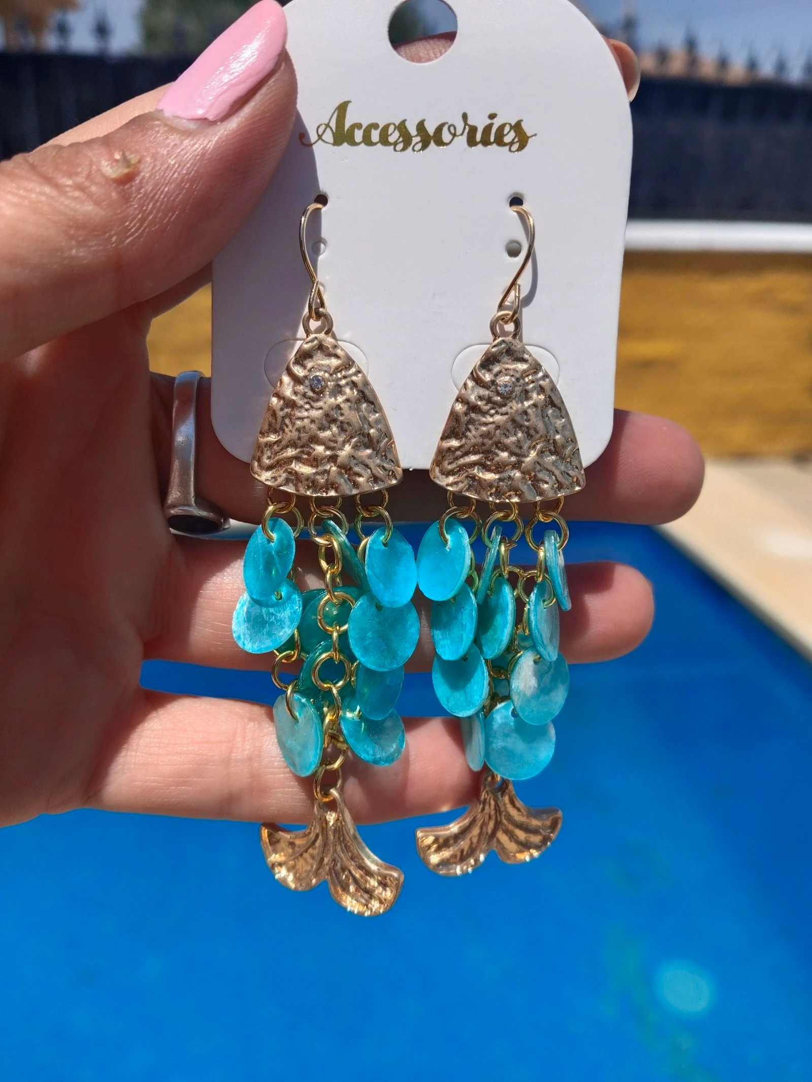 Pendientes 🐠 turquesas y dorados  – photo 4
